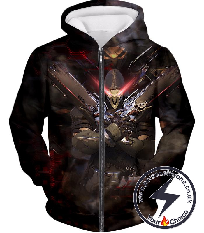 Overwatch Cool Reaper Hellfire Shotguns Zip Up Hoodie